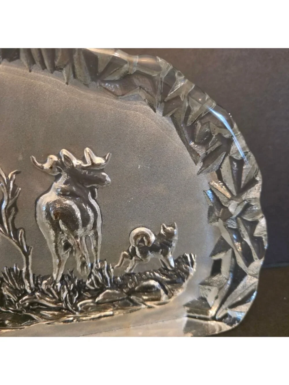 Nybro Sweden Crystal Wildlife Scene With Hunter Moose & Dog 6